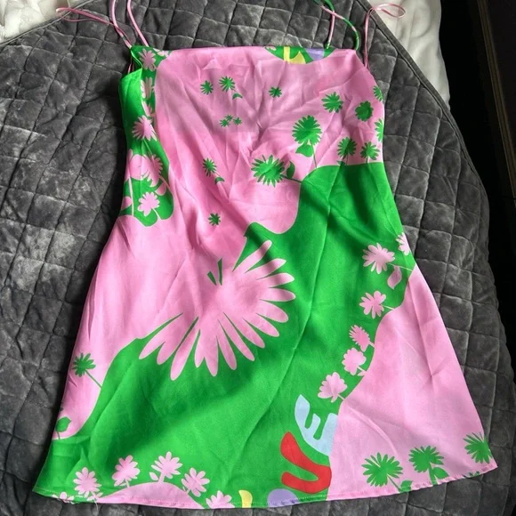 zara pink and green multicolored slip dress zara pink and green multicolored slip dress